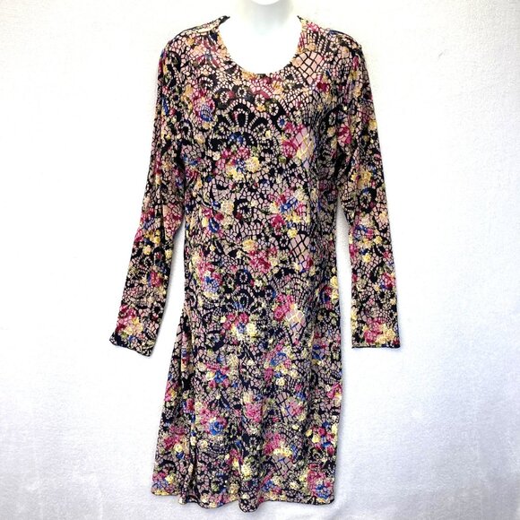 Petit Pois Viviana G Velvet Burnout Dress Womens Size XL Black Pink Lightweight - Picture 1 of 14